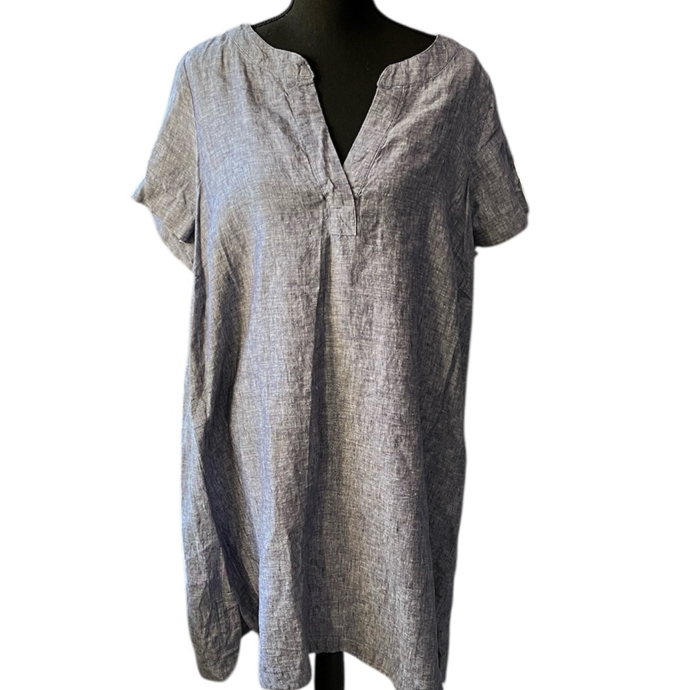 C&C California Women's Blue Linen Shirt Dress Sz 1X